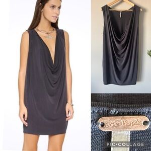 Free People Pillow Talk Mini Dress Cowl neck Draped Charcoal Large